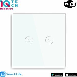 iQtech SmartLife chytrý vypínač 2x NoN, WiFI, Bílá - IQTJ023