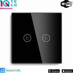 iQtech SmartLife chytrý vypínač 2x NoN, WiFI, Černá - IQTJ024
