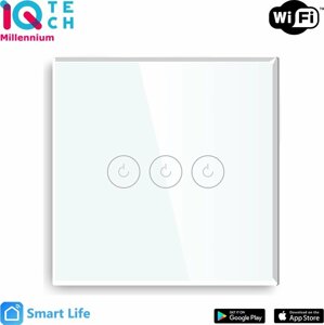 iQtech SmartLife chytrý vypínač 3x NoN, WiFI, Bílá - IQTJ027