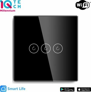 iQtech SmartLife chytrý vypínač 3x NoN, WiFI, Černá - IQTJ028