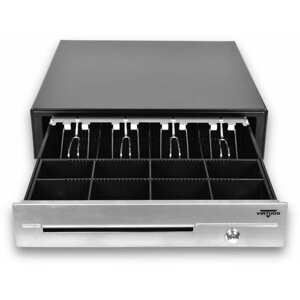 Virtuos pokladní zásuvka C430D - s kabelem, kovové držáky, nerez, 9-24V, černá - EKN0116