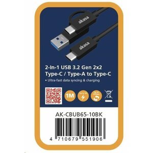 AKASA kabel 2v1 USB 3.2 Gen 2 USB-C/A na USB-C, 1m - AK-CBUB65-10BK
