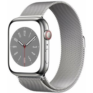 Apple Watch Series 8, Cellular, 45mm, Silver Stainless Steel, Silver Milanese Loop - MNKJ3CS/A
