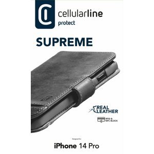 Cellularline prémiové kožené pouzdro typu kniha Supreme pro Apple iPhone 14 Pro, černá - SUPREMECIPH14PROK