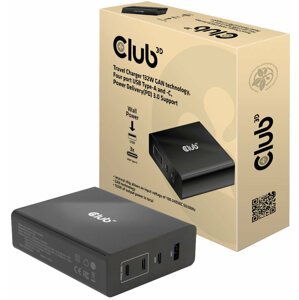 Club3D síťová nabíječka, GAN technologie, 4xUSB-A a USB-C, PD 3.0 Support, 132W , černá - CAC-1906
