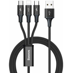 Baseus kabel Rapid Series 3v1 USB-A - USB-C/Lightning/microUSB, 1.2m, černá - CAJS000001
