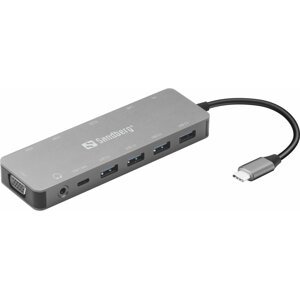 Sandberg dokovací stanice Travel Dock 13v1 USB-C, 4x USB-A, 2x HDMI, VGA, RJ45, jack, PD 100W - 136-45