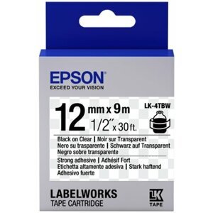 Epson LabelWorks LK-4TBW, páska pro tiskárny etiket, 12mm, 9m, černo-transparentní - C53S654015