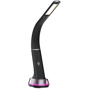IMMAX LED stolní lampička CORELLA, Qi nabíjení, RGB podsvícení, stmívatelná, černá / stříbrná - 08973L