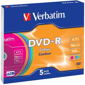 Verbatim DVD-R 4,7GB 16x colour slim 5ks - 43557