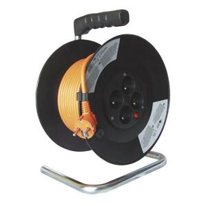 Solight prodlužovací přívod na bubnu, 4 zásuvky, oranžový kabel, černý buben, 20m; PB09