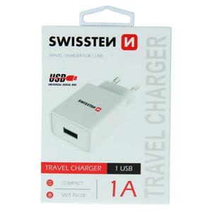 Swissten síťový adaptér smart IC 1X USB 1A power, bílý; 22036000