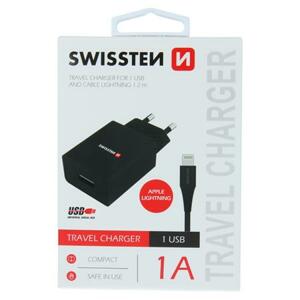 Swissten síťový adaptér smart IC 1X USB 1A power + datový kabel USB / Lightning 1,2 M, černý; 22068000
