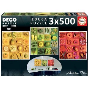 EDUCA Čtvercové puzzle Exotické ovoce a květiny 3x500 dílků; 131234